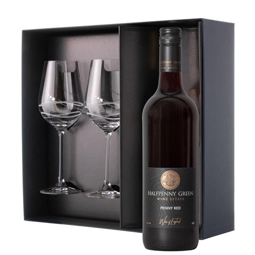 Halfpenny Green Penny Red Wine 75cl And Diamante Venezia Glasses Gift Box Set